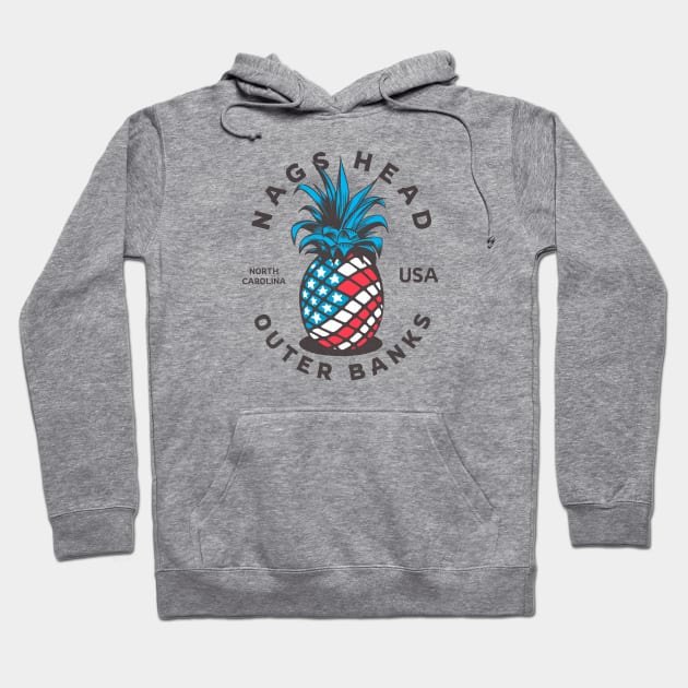 Nags Head, NC Summertime Vacationing Patriotic Pineapple Hoodie by Contentarama